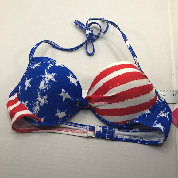 Xhilaration Junior's Sz. Large 8-10 Push Up Halter Stars, Stripes Bikini Top New - Picture 9 of 11